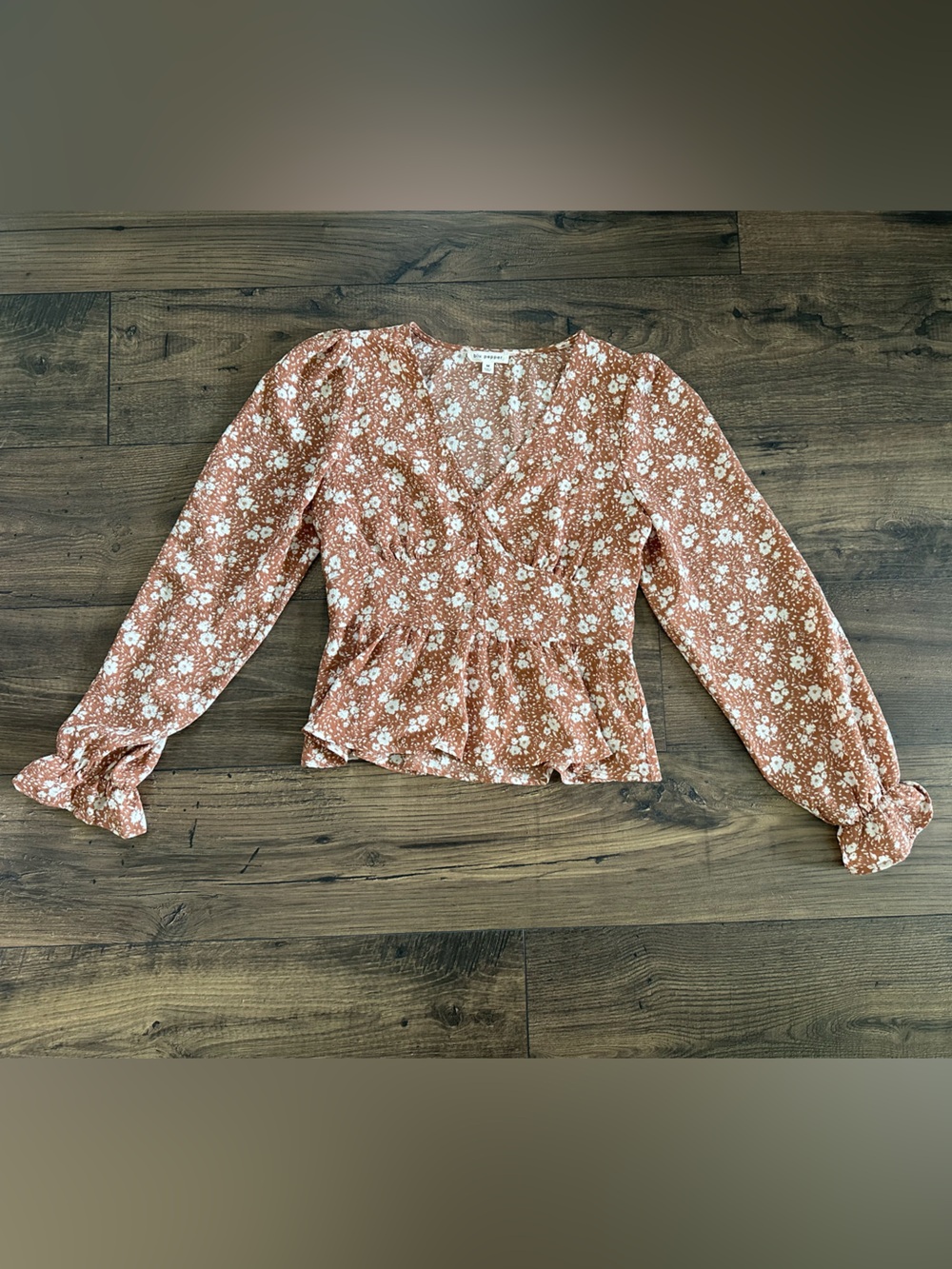 Blu Pepper Orange Rust Floral Printed Blouse - Medium